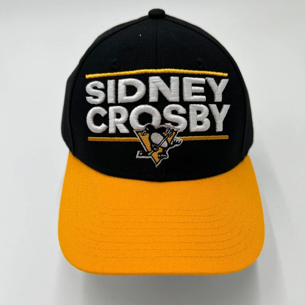 Adidas Sidney Crosby Pittsburgh Penguins NHL Hat Black Yellow Adjustable Cap 87 - Picture 1 of 8